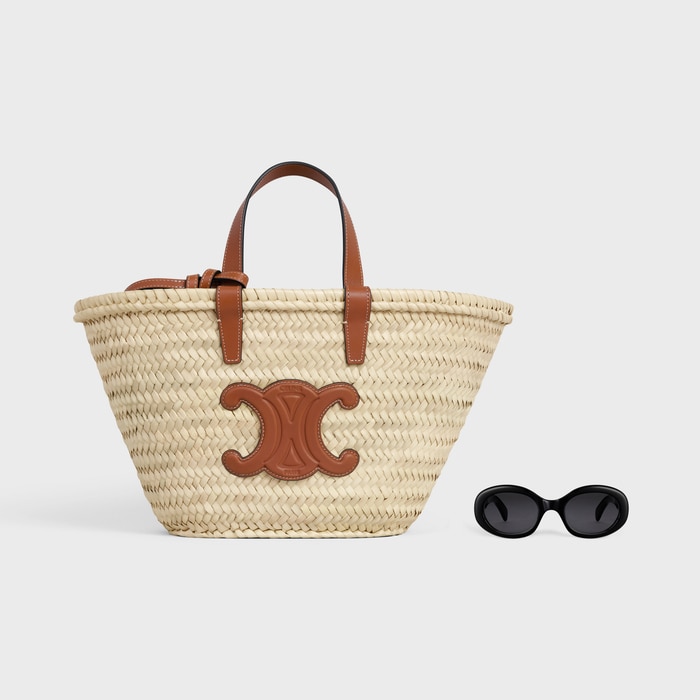 TEEN CELINE CLASSIC PANIER IN PALM LEAVES AND CALFSKIN TAN CELINE