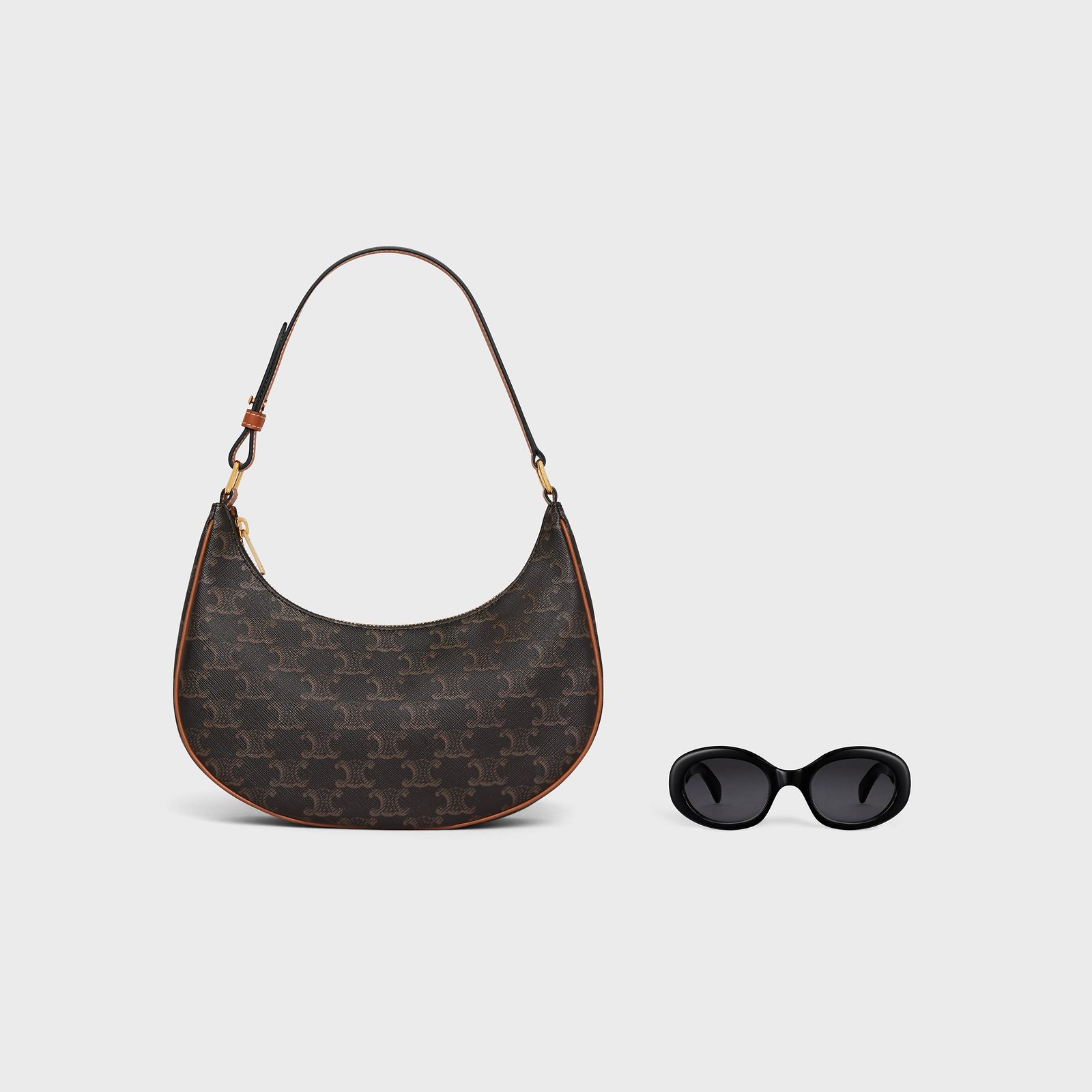 Celine 2026 Ava Bag 25cm Black Brown Triomphe Canvas Calfskin
